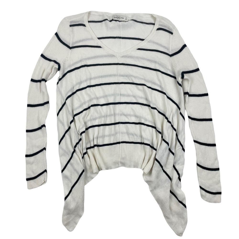 Abercrombie & Fitch‎ White Black Striped Sweater Shark Bite Sz S 100% Cotton